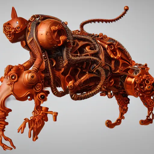 Prompt: mythical orange organic biomechanical cat riding. highly detailed, intricate steampunk ornate, poetic, 3 d render, digital art, octane render, 8 k artistic photography, photorealistic.