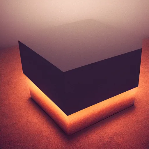 Prompt: high tech concrete bench cube, natural wood top, minimal, dramatic lighting and composition, trending on artstation, concept art, red light, pot inside
