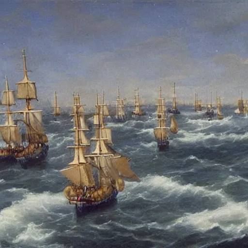 Prompt: A flying fleet of fantastic french ships