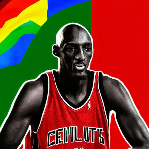 Prompt: Kevin Garnett waving lgbt flag digital art