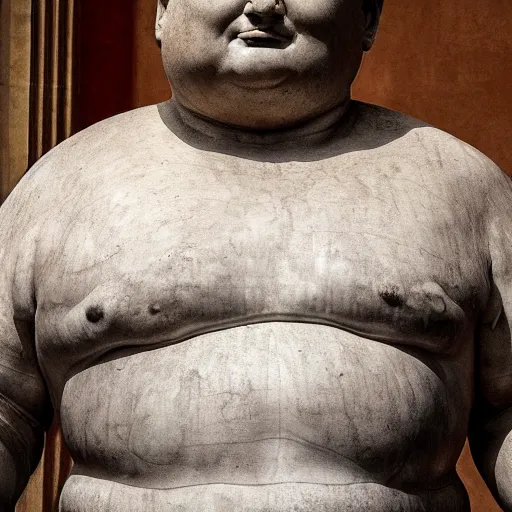 Image similar to hungarian prime minister viktor orban as a slightly obese marble statue of ancient roman emperor, created by michelangelo, museum photoshot, 3 d photorealistic render, high resolution, 8 k