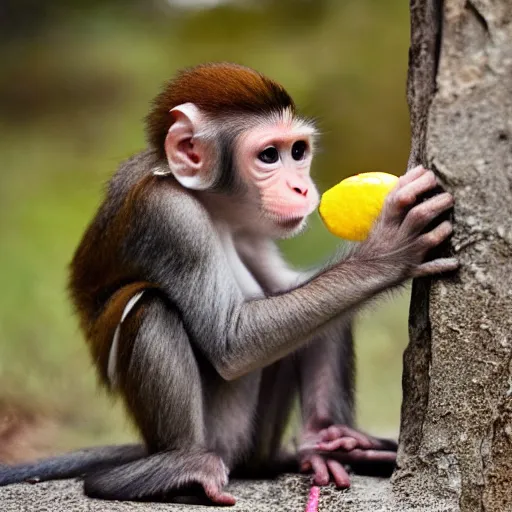 Prompt: cute baby monkey drinking lemonade,