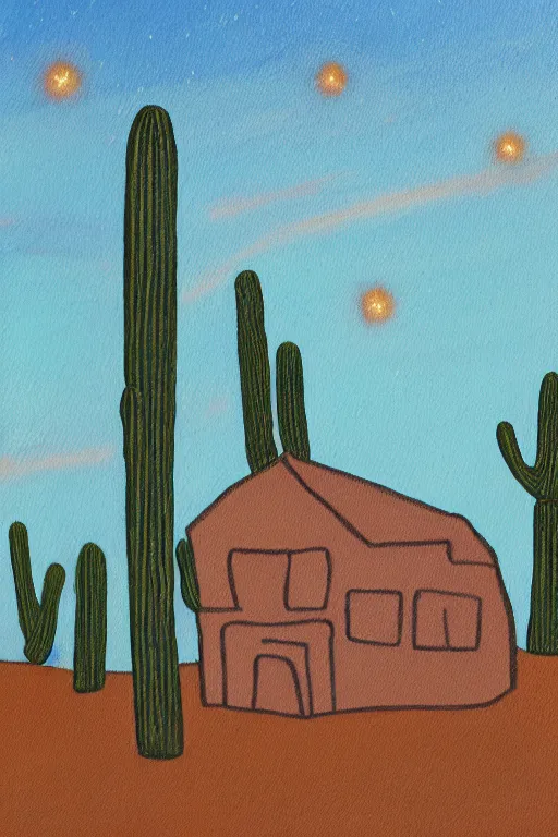 Prompt: a painting of an alpaca shaped building standing in the desert of pastel fethers lit by small fireflies