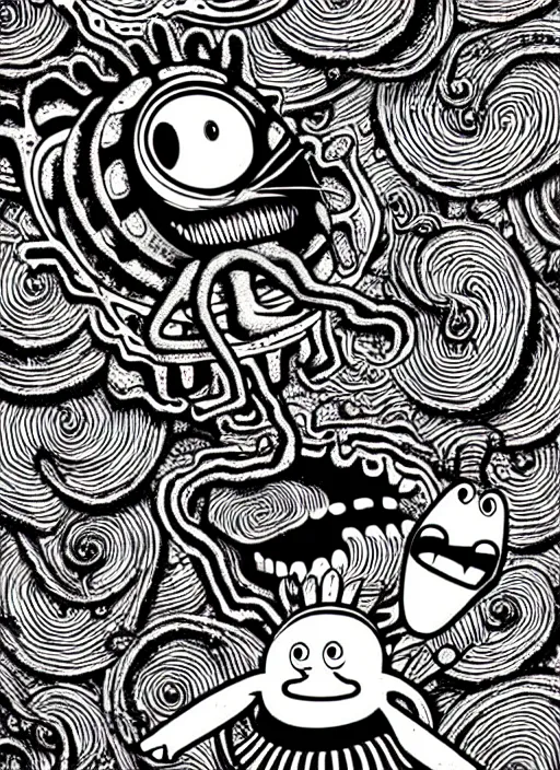 Image similar to junji ito style spongebob squarepants, intricate, highly detailed, illustration, art by junji ito, junji ito