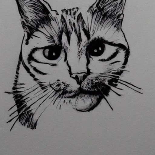 Prompt: black and white, ink, cat, logo, simple