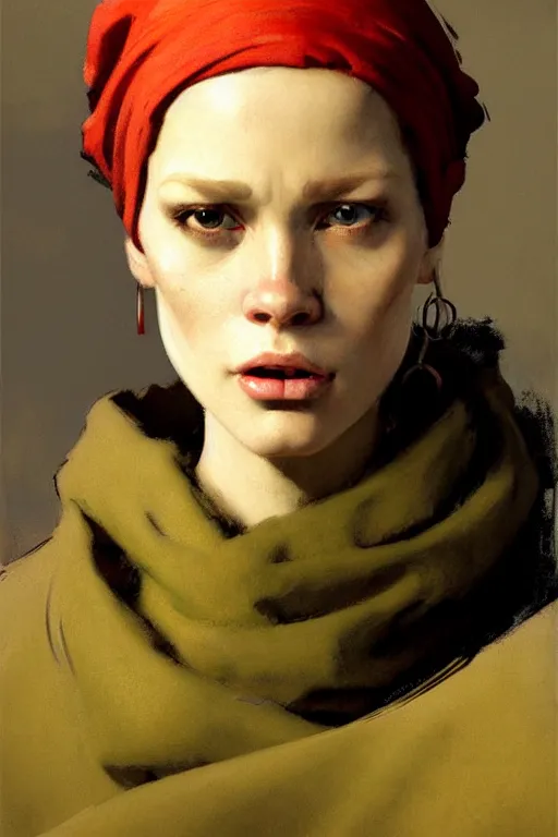 Image similar to full character portrait half - life 2 team fortress 2 scout video game character art not the girl with the pearl earring character design, painting by gaston bussiere, katsuya terada, nc wyeth, greg rutkowski, craig mullins, vermeer, frank frazetta, mucha, tom of finland, trending on artstation, jeffery catherine jones