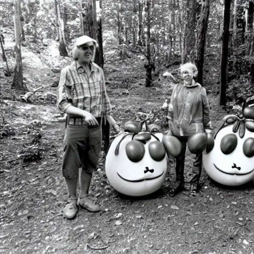 Image similar to anthropomorphic tomatoes on a camping trip, 1 9 8 0 s photo