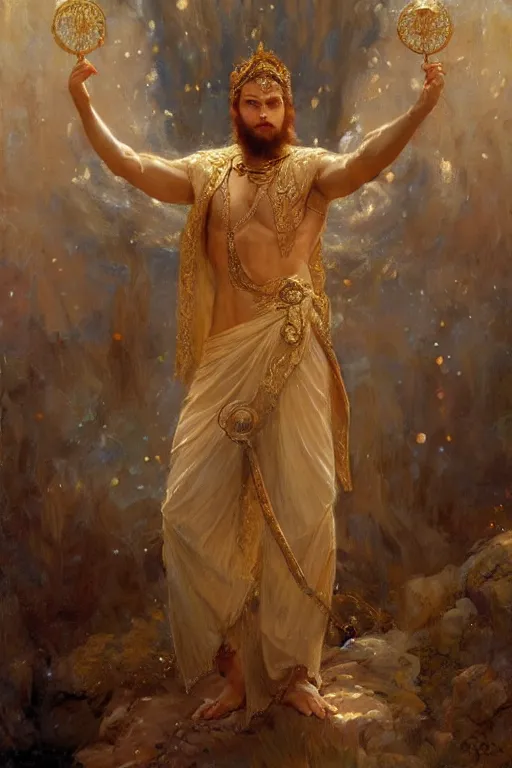 Image similar to full body portrait of a beautiful ethereal delicate mage king meditative pose, highly detailed painting by gaston bussiere, craig mullins, j. c. leyendecker, 8 k, mid shot
