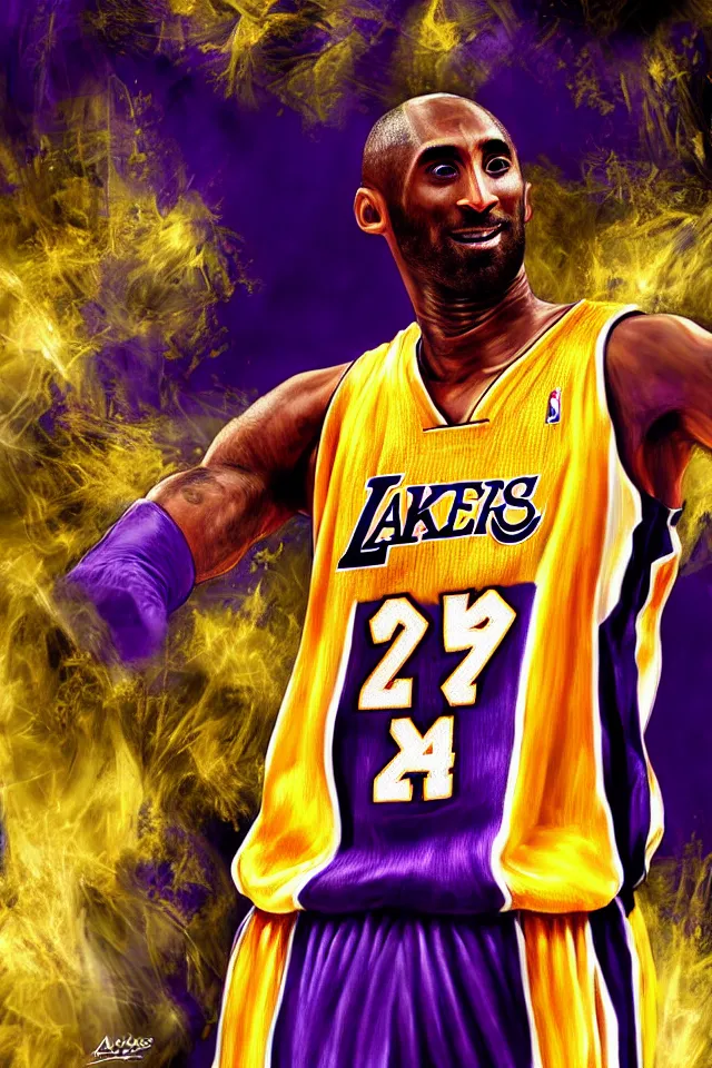 Image similar to centered detailed portrait of kobe bryant, by anne stokes. trending on artstation : 2, 4 k hd wallpaper. premium prints available.