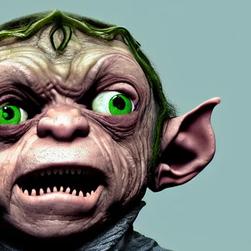 Prompt: Bilbo Baggins as Gollum, realistic, photo