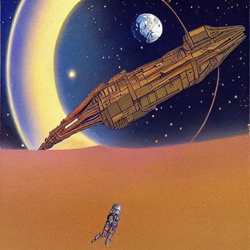 Prompt: Liminal space in outer space by Jean Giraud and Frank Frazetta