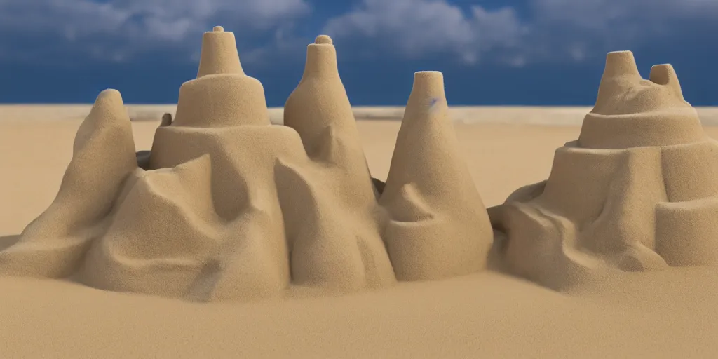 Image similar to Sand castle, octane render, unreal engine 5, extreme quality, extremely detailed sand, realistic, realistic lighting, realistic shadows, 8k