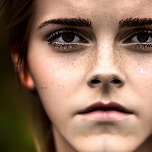 Prompt: Emma Watson standing outside in the rain, sad, modelsociety, radiant skin, huge anime eyes, RTX on, perfect face, directed gaze, intricate, Sony a7R IV, symmetric balance, polarizing filter, Photolab, Lightroom, 4K, Dolby Vision, Photography Award