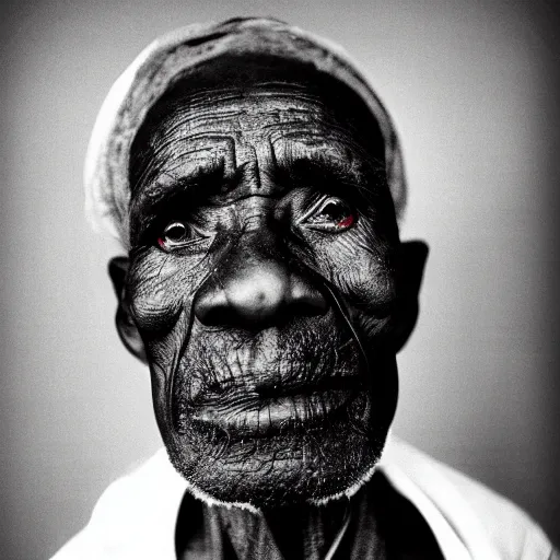 Image similar to black and white photo, portrait of 100 year old congo mineworker by richard avedon, realistic, Leica, medium format, cinematic lighting, parallax, high resolution,