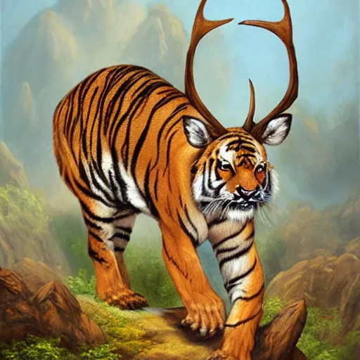 Image similar to tiger - deer creature, oil painting by justin gerard
