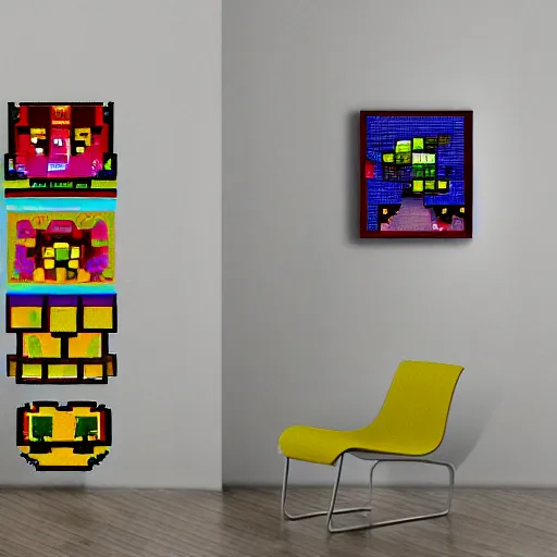 Image similar to An art gallery full of pixel paintings, pixelart