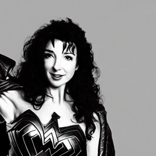 Prompt: Kate Bush in the 1980s as wonder woman