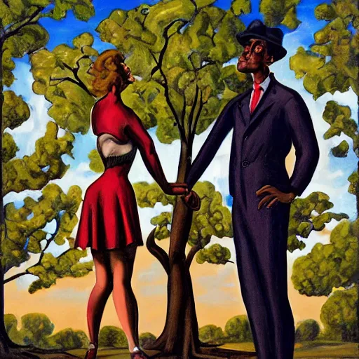 Prompt: a giantess man with a giant woman dancing together, enormous, big, by enoch bolles, digital art, trees, houses, street, hearts