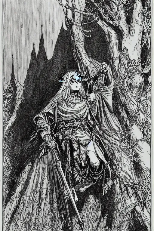 Prompt: zelda pen-and-ink illustration by Franklin Booth