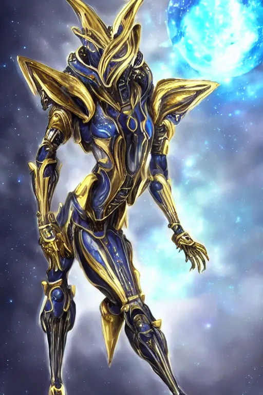 Image similar to intricate high detailed elegant beautiful stunning quality cosmic huge giantess hot female warframe anthro mecha female dragon goddess, gold body, sleek metal ears, sleek eyes, smooth blue skin, sleek gold armor, bigger than galaxy, epic proportions, epic scale, epic size, warframe destiny, furry, dragon art, goddess, giantess, furaffinity, octane