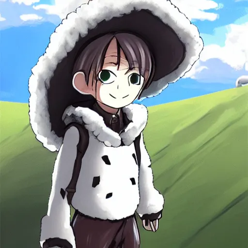 Image similar to boy wearing sheep suit, made in abyss art style