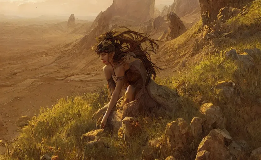 Image similar to landscape of flat wastelands, thin rocky spikes, deep focus, fantasy, artstation, concept art, matte, sharp focus, illustration, art by artgerm and greg rutkowski and laura sava and alphonse mucha