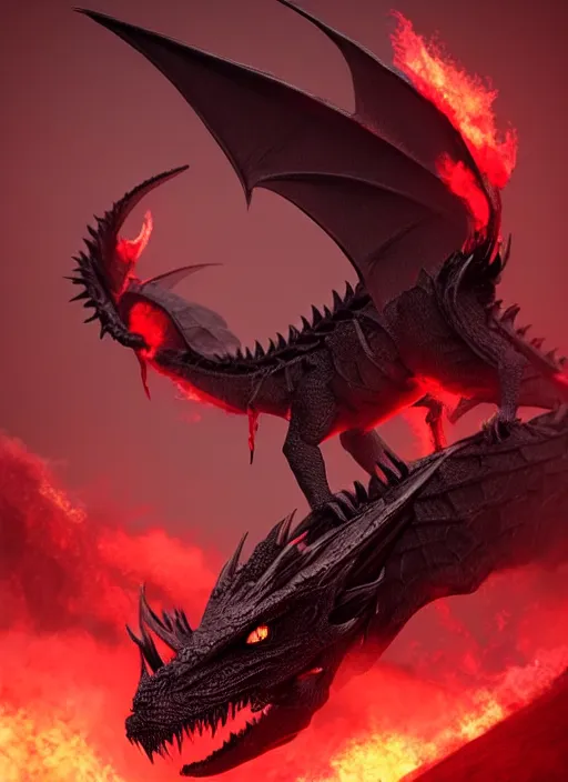 Image similar to black dragon with red demonic eyes on the red smoke background, chthonic, photorealistic, ultra detailed, trending on artstation, concept art, octane render, unreal engine, by shinji aramaki, by christopher balaskas, by krenz cushart