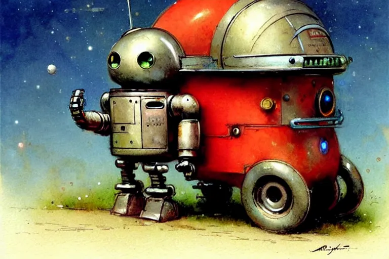 Image similar to adventurer ( ( ( ( ( 1 9 5 0 s retro future robot android robot mouse wagon. muted colors. ) ) ) ) ) by jean baptiste monge!!!!!!!!!!!!!!!!!!!!!!!!! chrome red
