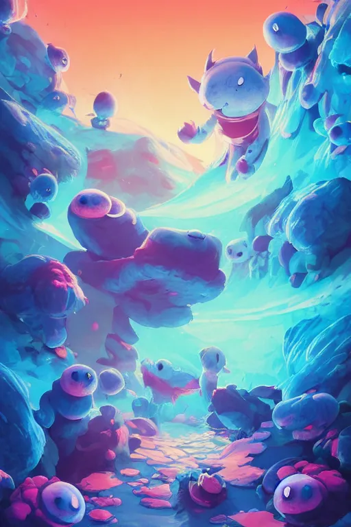 Image similar to smurf ghost creature animal sushi cristal very big eye roots cactus elemental flush of force nature micro world fluo fishscale, behance hd by jesper ejsing, by rhads, makoto shinkai and lois van baarle, ilya kuvshinov, rossdraws radiating a glowing aura global illumination ray tracing hdr