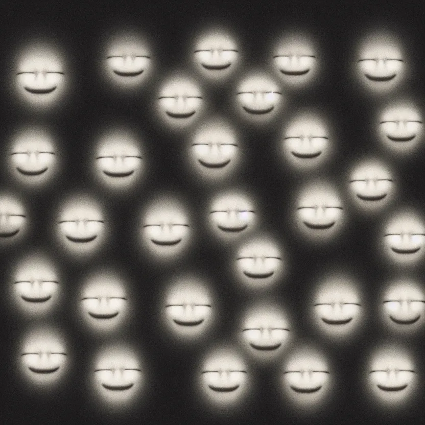 Prompt: 4 man illuminated faces with the eyes closed, in a dark room