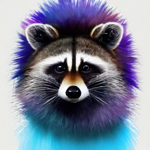 Prompt: portrait of a cute fluffy raccoon with long colorful flowing lion mane with mohawk hairstyle hybrid animal detailed painting 4 k