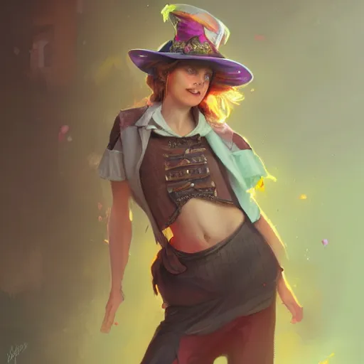 Prompt: realistic, full body portrait, attractive trashy female mad hatter, by Jordan Grimmer and greg rutkowski, crisp lines and color,