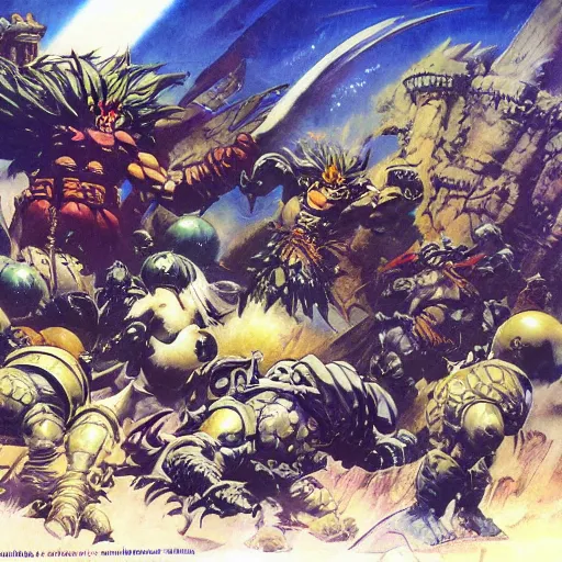 chrono trigger battle with lavos by frank frazetta | Stable Diffusion ...