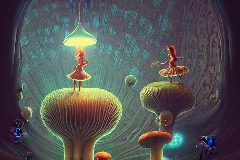 Image similar to a group of anthropomorphic mushroom circus performers portrait, Art Deco nature, fantasy, intricate art deco mushroom designs, elegant, highly detailed fractals, sharp focus, art by Artgerm and beeple and Greg Rutkowski and WLOP