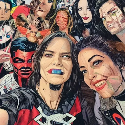 Image similar to The last selfie ever taken, by MARVEL comics and Sandra Chevrier