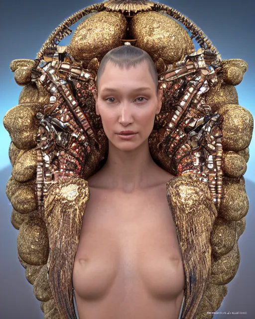Image similar to a highly detailed metahuman 4 k close up render of an alien goddess bella hadid monument face accessories in iris van herpen dress schiaparelli in diamonds crystals swarovski and jewelry iridescent in style of alphonse mucha gustav klimt trending on artstation made in unreal engine 4