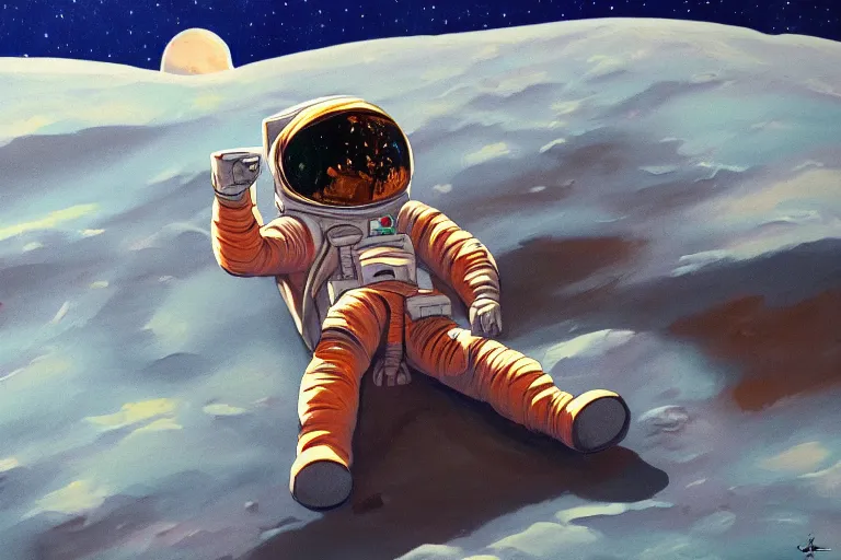 Image similar to an astronaut laying on mars in the style of flooko, acrylic art, detailed, moonlight,