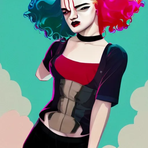 Image similar to julia garner as harley quinn as delirium of the endless, the sandman, rainbow clothes, clean cel shaded vector art. shutterstock. behance hd by lois van baarle, artgerm, helen huang, by makoto shinkai and ilya kuvshinov, rossdraws, illustration