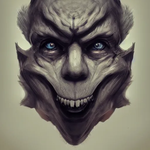Image similar to cloud homogeneous to a human face, grinning sinisterly, pareidolia art style, trending on artstation, 4 k quality
