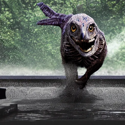 Prompt: A photorealistic picture of a raptor running in the sewer, by Steven Spielberg