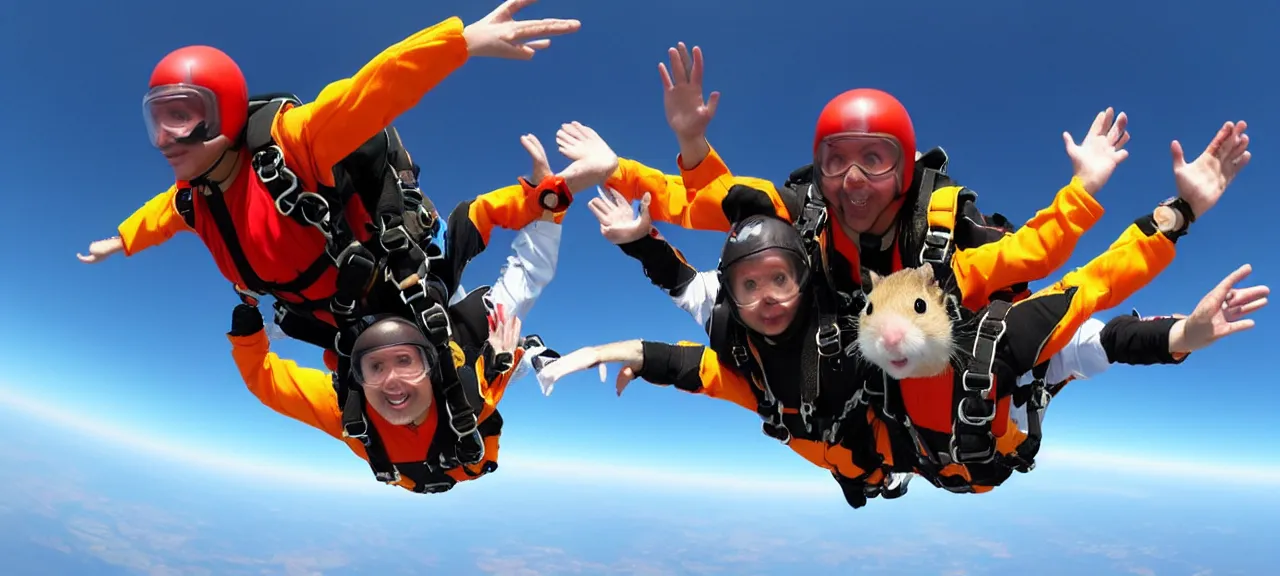 A skydiving hamster wearing full skydiving gear, Stable Diffusion