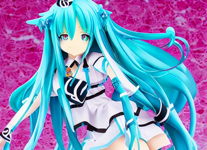 Prompt: miku hatsune goods, acrylic figure, tapestries, key visual poster