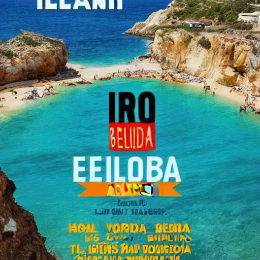 Prompt: a poster for a holiday in ibiza, where the island is damaged due to global heating