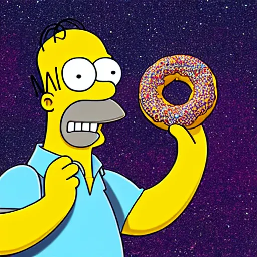 Prompt: homer simpsons eating a universe donut