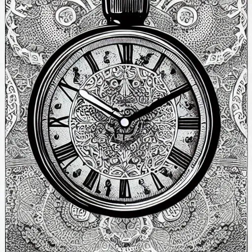 Prompt: clocks, intricate ink illustration, highly detailed, white background, digital artstation