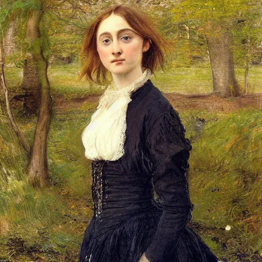 Image similar to a true-to-life portrait of Saoirse Ronan painted by John Everett Millais