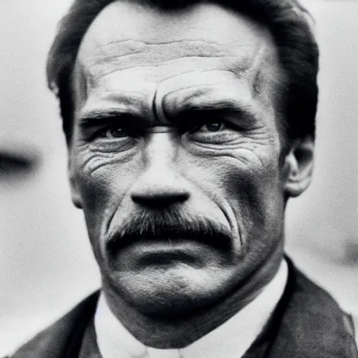 Prompt: Civil War General Arnold Schwarzenegger, old photo faded, very shallow depth of field,