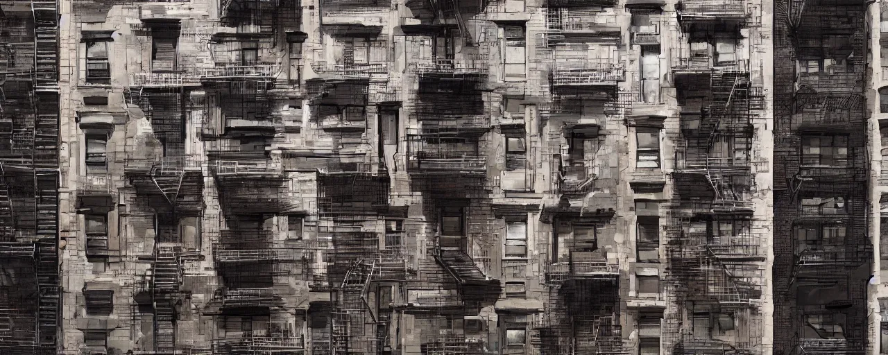 Image similar to new york city block facade. texture. doors. street. art by greg rutkowski and william o'connor