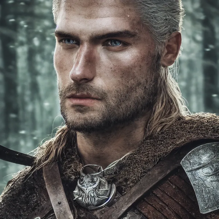 Prompt: closeup portrait photo of a male warrior, in a forest, witcher style, elegant, highly detailed, centered, digital painting, smooth, sharp focus, 8 k. lifelike. soft light. nikon d 8 5 0. cinematic post - processing