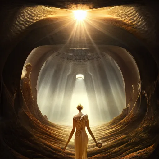 Image similar to a majestic photograph hiperrealistc of the entrance kingdom of agharta, land of advanced races, giant, hollow earth infographic, illustrations, a big shell with a sun in the interior, dynamic lighting, fantastically beautiful, aesthetically inspired by monia merlo, trending on artstation, art by odd nerdrum, 8 k, upscale